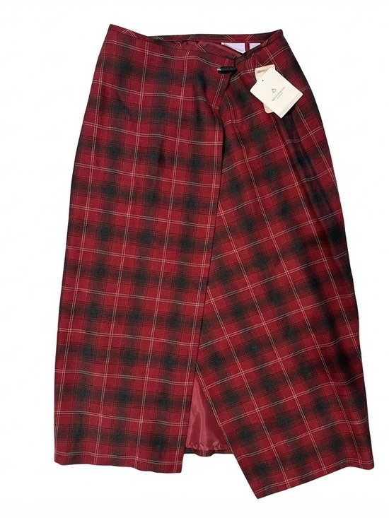 Liz Claiborne Dresses & Skirts - Liz Claiborne Sport Wool Tartan Plaid Wrap Midi Skirt Size 12 Autumn Berries Red